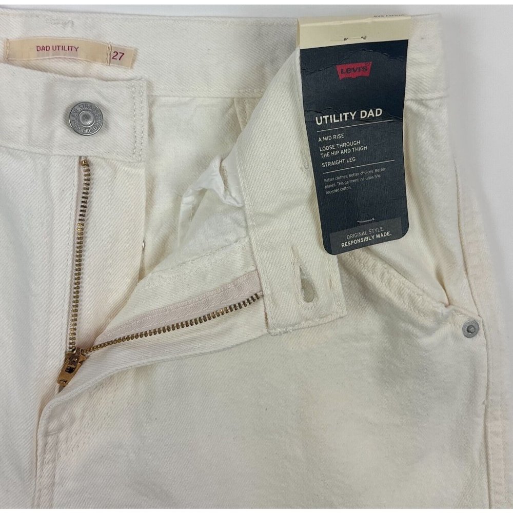 Levis Premium Dad Utility Womens 27x30 White Carpenter Jeans Loose Fit Mid Rise - Picture 6 of 12